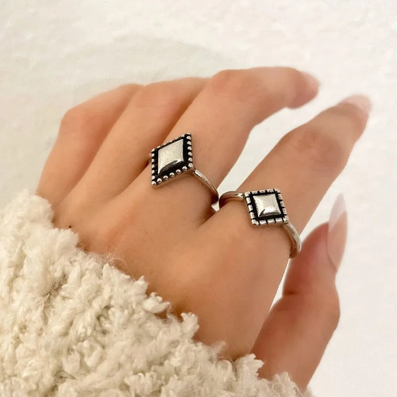 925 Sterling Silver Minimalist Ring Geometric Ring Stackable Ring Band - Picture 2 of 11